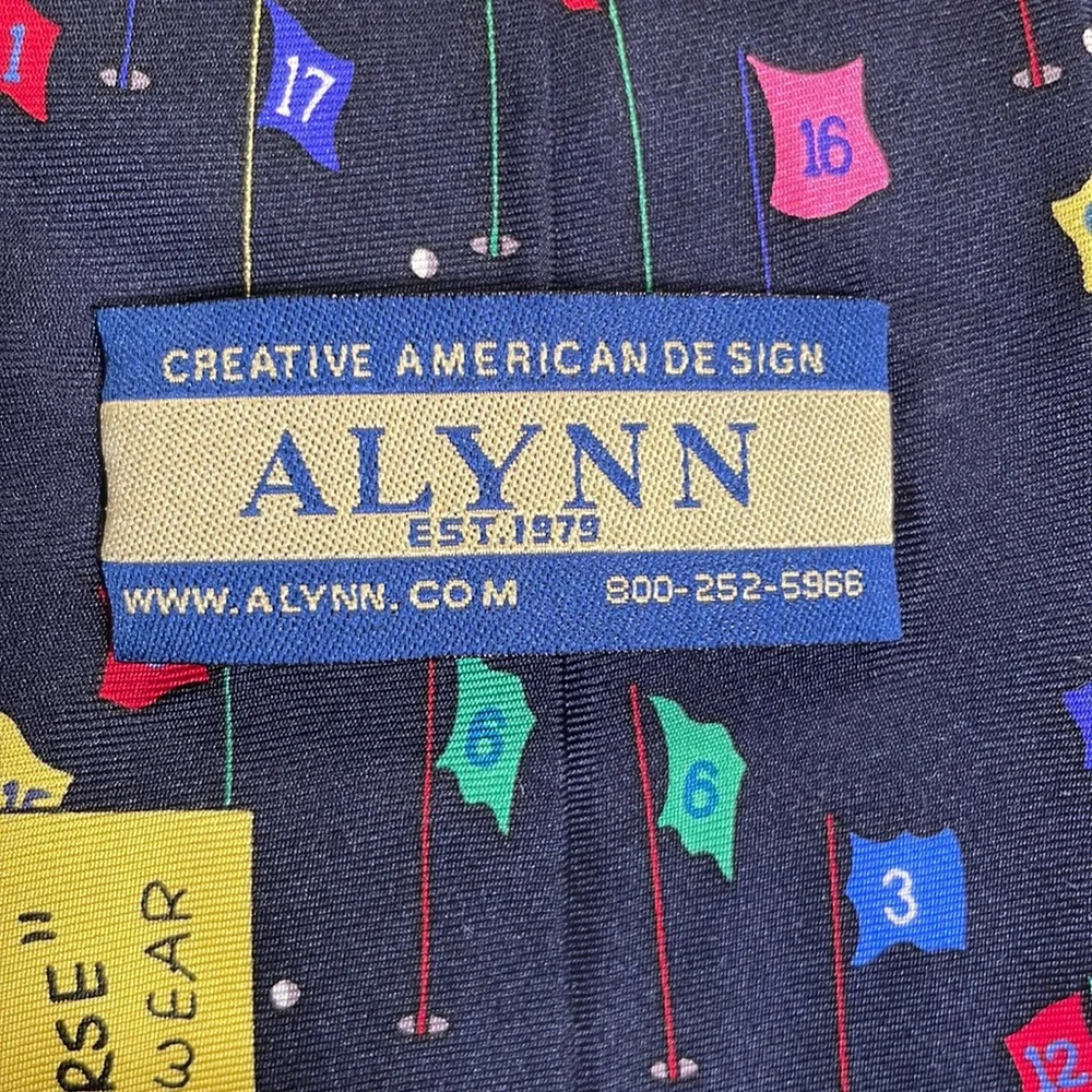 Alynn neckwear Mens Necktie Golf 18 Hole Course Silk Black Golf Theme Golf Flags
